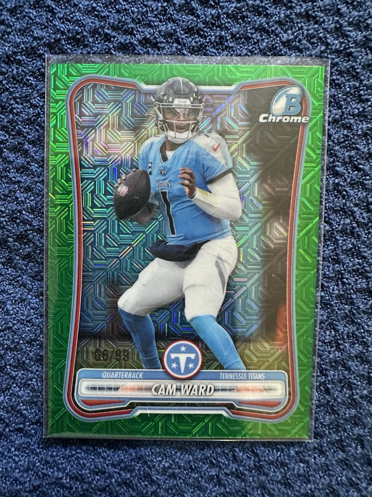 Topps 2026 Bowman Chrome Cam Ward Green Mojo /99 BCV-95 Titans