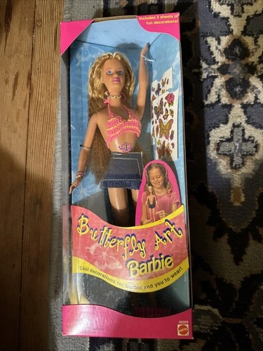 Vintage 1998 BARBIE Doll Summer Butterfly Art TATTOO Mattel New in Box