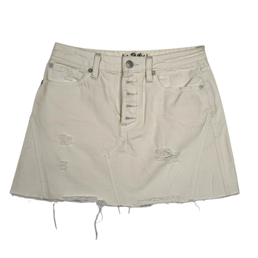 Free People We The Free Distressed White Denim Mini Skirt Size 26