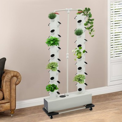 White Hydroponics Vertical Growing Kit 30 L 56 Planting Holes Germination Kit US