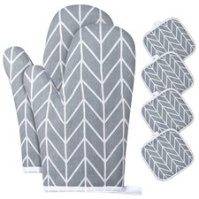 AUAUY Oven Mitts and Pot Holders 6PCS Set, 392°F Heat Resistant Cotton-grey