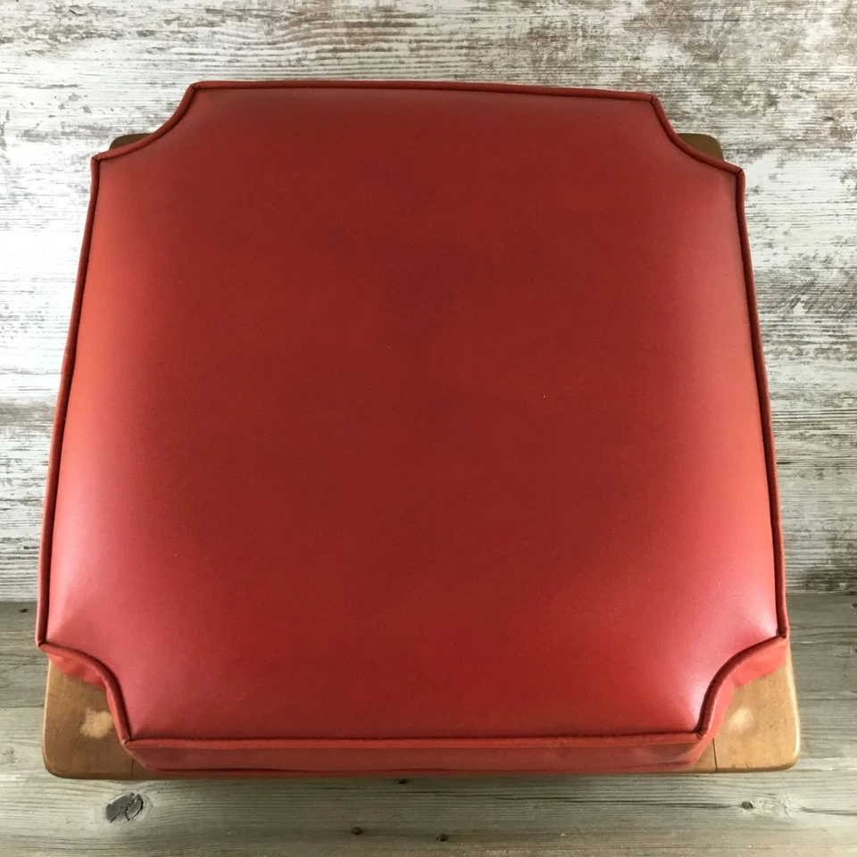 Baumritter Red Vinyl Ottoman Stacking Footstool Mid-Century Modern Wood Legs 16. - Image 2 of 4