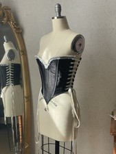 Black Gothic Corset with Pearl Details, Lace  Lacing Statement Top
