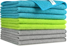 AIDEA Microfiber Cleaning Cloths-8PK, Soft Absorbent 8PK, Blue/Green/Grey 