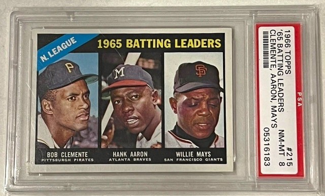 1966 Topps NL Batting Willie Mays Hank Aaron Roberto Clemente #215 PSA 8 NM MT