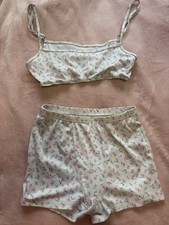 Cotton Floral Women's Pajama Set Cami Sleeveless Top Shorts White Pink