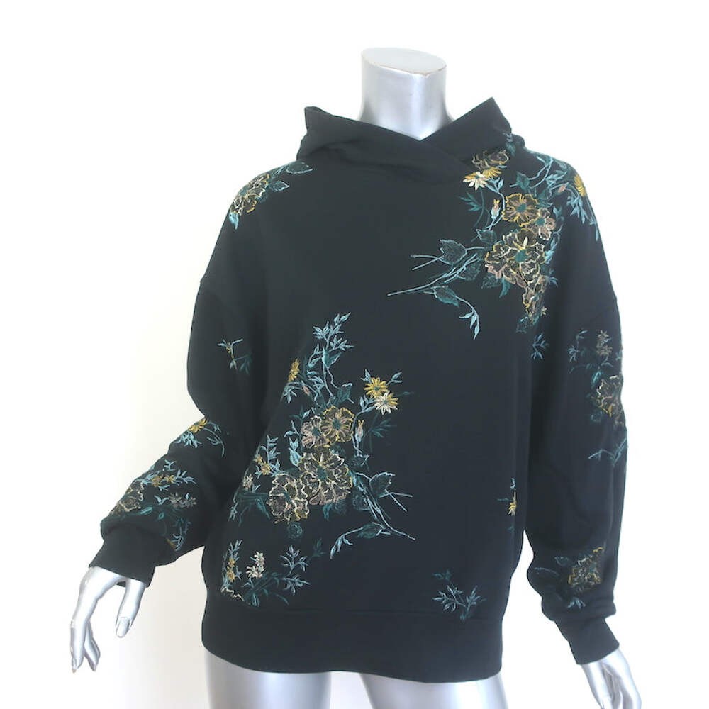 Dries Van Noten Floral-Embroidered Hoodie Sweatshirt Black Size