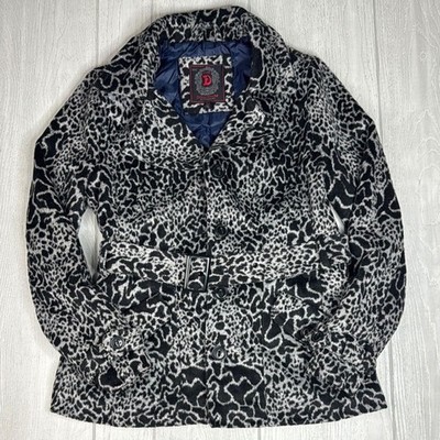 Wool, Black Animal print peacoat jacket belted, Dollhouse Outwear