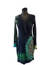 Desigual Women’s Mandala Print Dress Long Sleeve Boho Tunic Fitted Size S Y2K