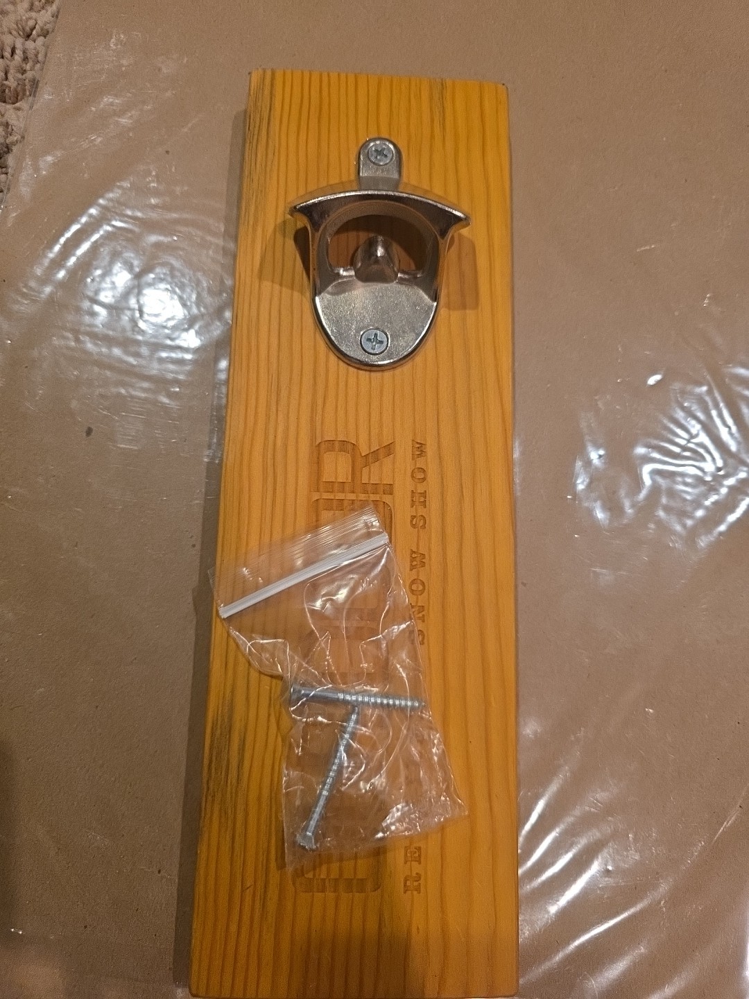 Premium Bottle Opener Wood Wall Mount Mancave Brown  Solid 