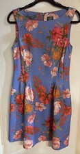Vince Camuto Size 10 Blue w/ Pink Flowers Knee Length Sleeveless Dress