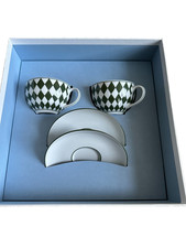 Prada Tazza e Piattino da Caffè a Scacchiera Bianco e Verde (Set di 2) Porcellana
