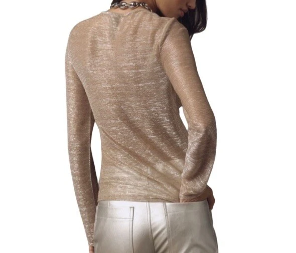 Anthropologie Twist-Front Shine Top Metallic Long Sleeve Size M - Image 2 of 4