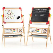 Costway 3-in-1 Wooden Art Easel for Kids Double Sided Easel with Drawing Paper R