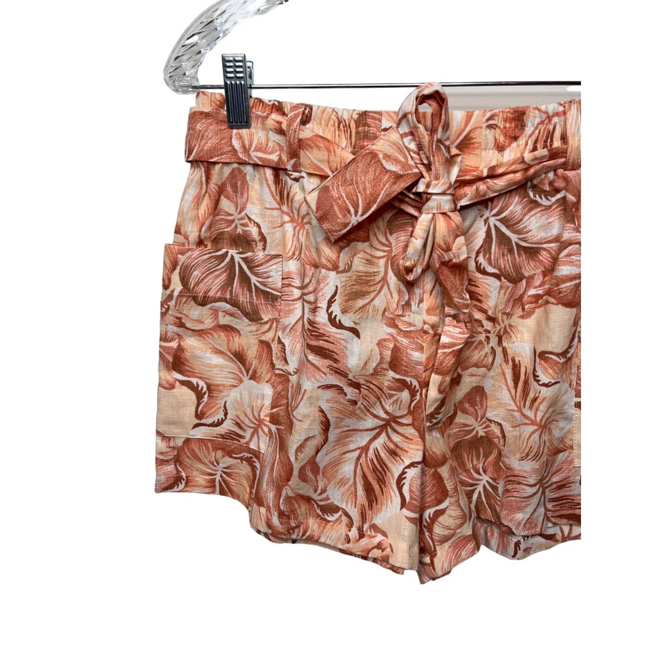 Pantalones Cortos Forever 21 Para Mujer Tiro Medio Alto Mezcla de Lino Pull On Naranja Floral Foto 2 de 4