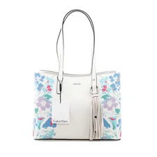 Calvin Klein Maggie Saffiano Leather Floral Tote / Bag / Purse $198, White