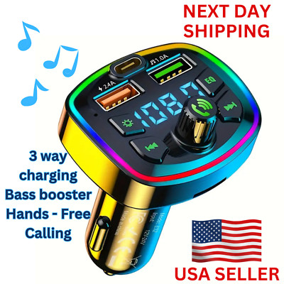 Wireless car FM Transmitter Adapter 2USB Bluetooth 5.0 Hands-Free type C Charger