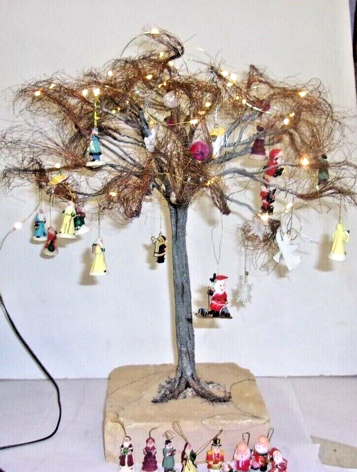 Copper Wire TREE with LED Lights Stone Base with Christmas decorations 15