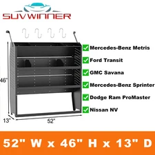 52" W Van Shelving Storage For Ford Transit, GM, NV, Promaster, Sprinter, Metris