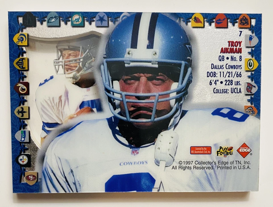 1997 Excalibur Collectors Edge TROY AIKMAN 22K Game Used Helmets Dallas Cowboys - Image 4 of 4