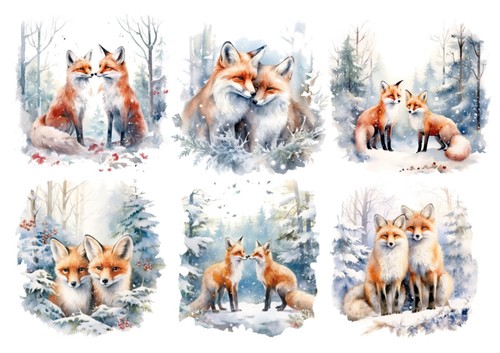 Rice Paper for Decoupage, Winter Fox Snow Scene, Scrapbooking, Card Making