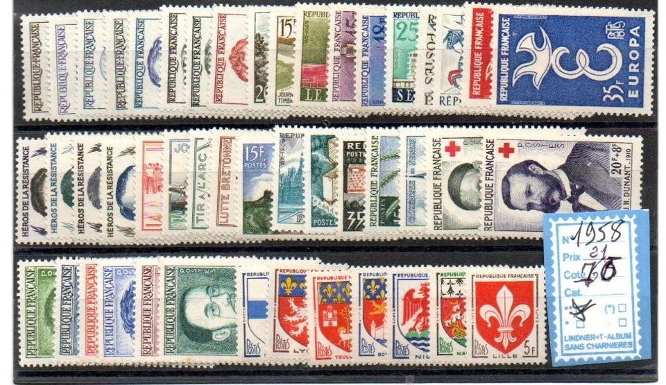 FRANCE ANNEE COMPLETE 1958 DE 49 TIMBRES NEUF** N° 1142 à 1188 Cote 70€- - Photo 1/1