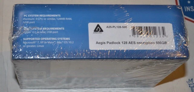 Apricom Aegis Padlock hardware encrypted portable drive 500gb new A25-PL128-500 - Image 3 of 4