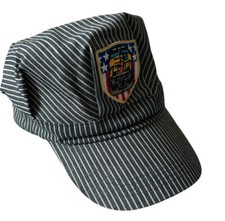 Train Engineer Conductor Cap Denim Blue Stripe Youth Adjustable Back Front Patch