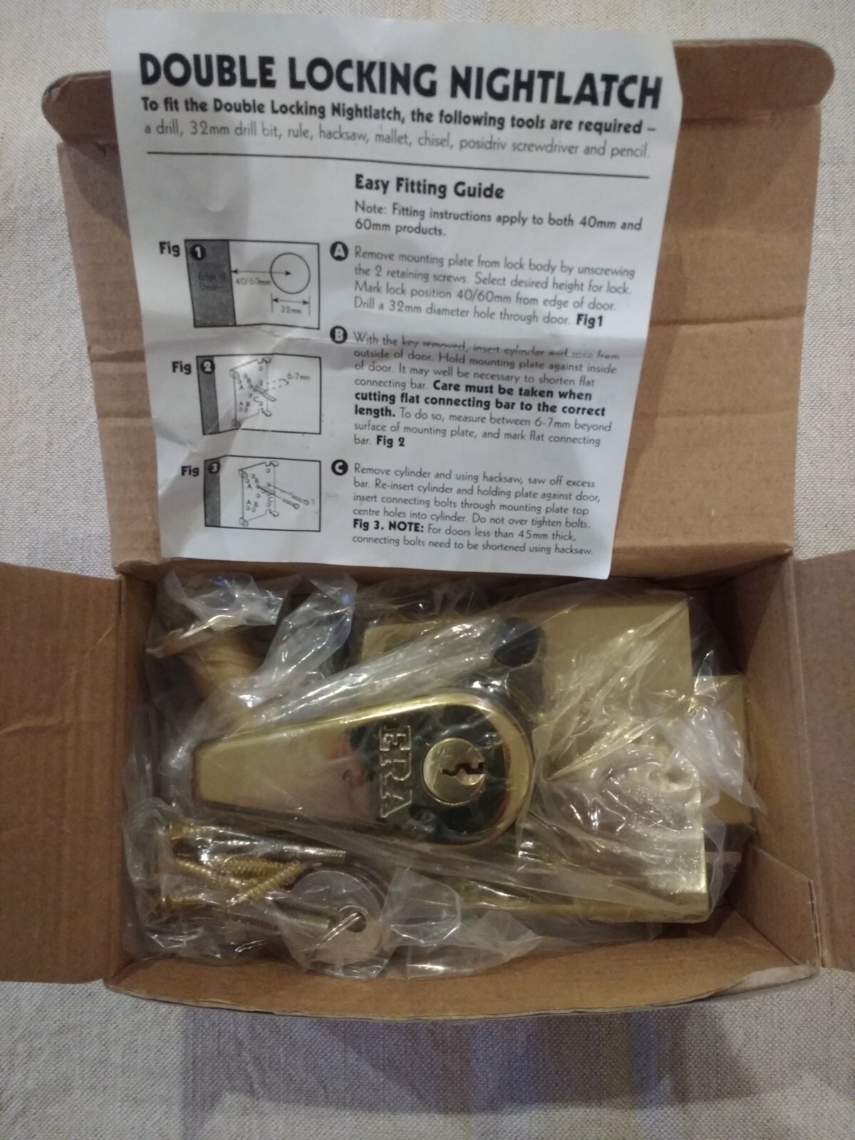 ERA Double Locking Night Latch 60mm Back Set Brass finish eBay