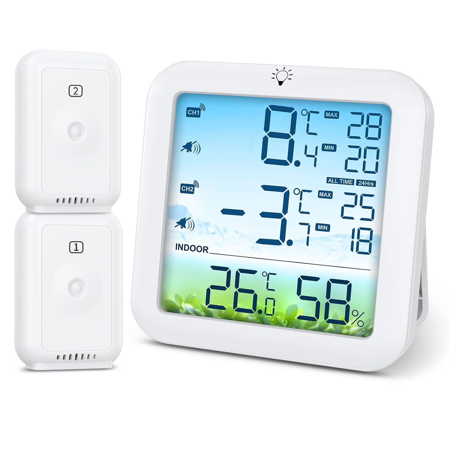Wireless Fridge Freezer Thermometer with 2 Sensors, Alarm, Max/Min Records, 328F