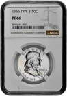 1956 Type 1 50C Proof Silver Franklin Half Dollar NGC Graded PF 66