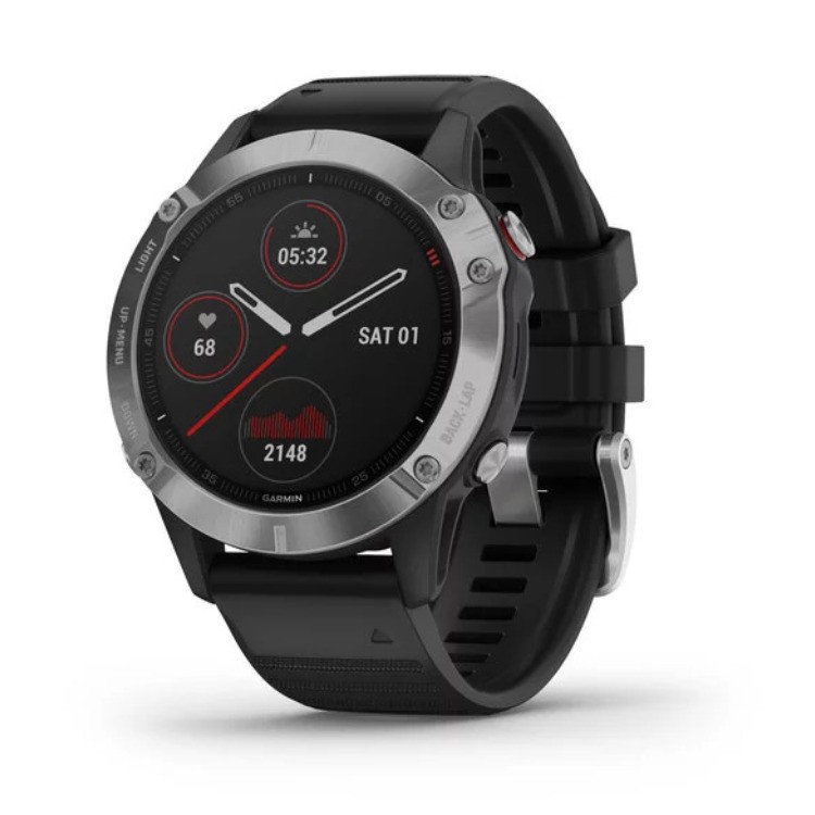 Reloj inteligente Garmin Fenix 6 multideporte GPS plateado con banda negra