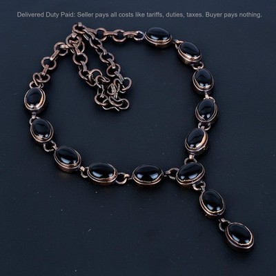 Cyber Monday Deal Copper Black Onyx Stone Chain Electroformed Necklace Jewelry