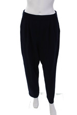 St. John Basics Womens High Rise Pleated Santana Knit Straight Pants Blue Sz 10