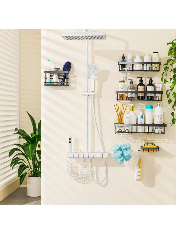 Paquete de 5 organizadores adhesivos de ducha para almacenamiento de baño y cocina Foto 3 de 4