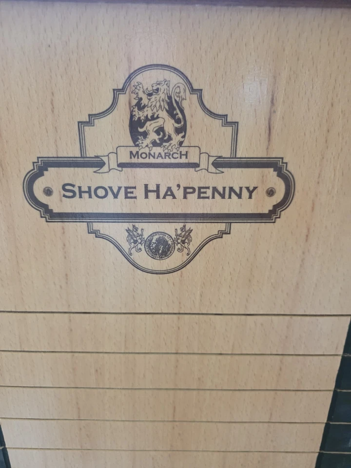 Shove Ha'Penny Board, Old Ha'Pennies, Chalk and Rules - Traditional Pub Game - Image 3 of 4