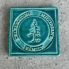 2003 PEWABIC Detroit Pottery Celebrating Michigan Family Green Glaze Tile