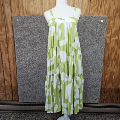 ABEL THE LABEL Anthropologie Bright Citron Maxi Sun Dress Sz S Green White