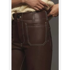 NWT Anthropologie The Colette Faux Leather Wide Leg Pants Brown Contrast 31