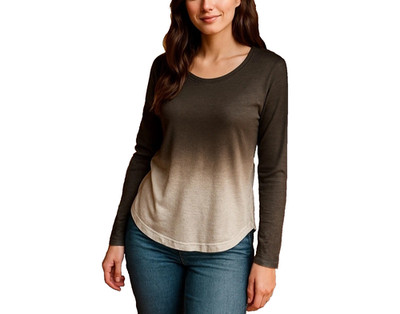 UNIQ Ombré Brown Gray Long Sleeve Knit Top Size Small Side Slit High-Low Hem