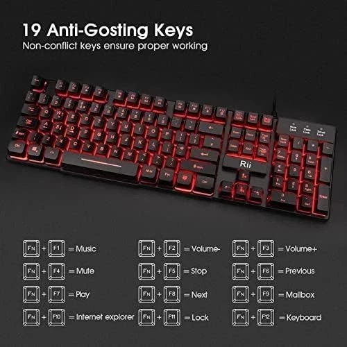 Rii RK108 Gaming Keyboard and Mouse Set,Wired LED Light Up Mouse...  - Image 2 of 4