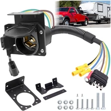 7 Pin Trailer Connector, 4 to 7 Pin Trailer Plug, 4-Way Flat to 7-Way RV Blad...