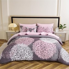 8-Piece Queen Comforter Set - Reversible Full/Queen-8 Pieces Grey Pink Floral