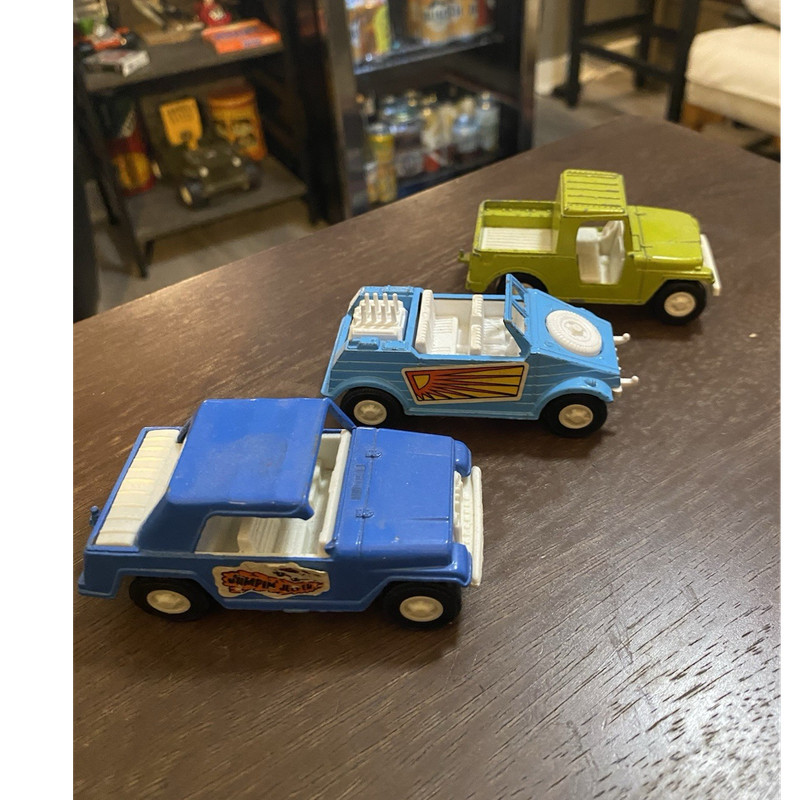 3pc Diecast Toy Vehicle Lot, 2 Trucks & Jeep-Style, Blue Green & White