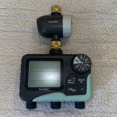 NEW RAINPOINT 3-Zone Sprinkler Timer, With Digital Water Timer Brass Inlet IP65