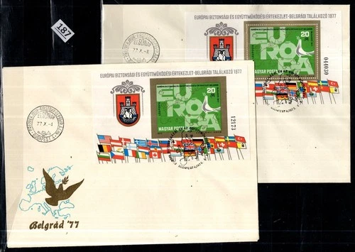 /// HUNGARY 1977 - 2 FDC - PERF+IMPERF - FLAGS, EUROPA