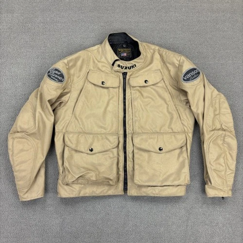 Vanson Jacket Mens Extra Large Suzuki Quad Runner Tan Full Zip Motorcycle Riding - product listing photo