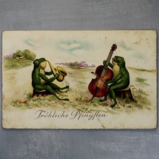 FROG Concert Double-bass Saxophone Vintage Fröhliche Pfingsten postcard 1920s🐸