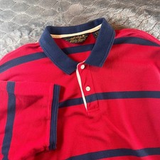 Eddie Bauer Mens XL Classic Red Navy Stripe Short Sleeve Polo Shirt 100 Cotton