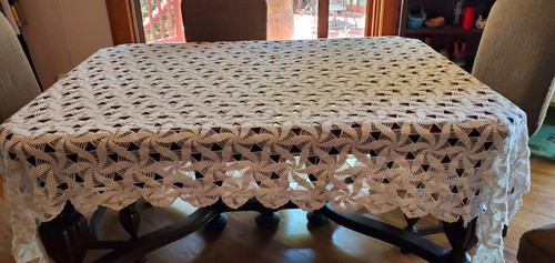 Tovaglia uncinetto copriletto copriletto vintage fatto a mano rettangolare 97” x 75” - Foto 5 di 7